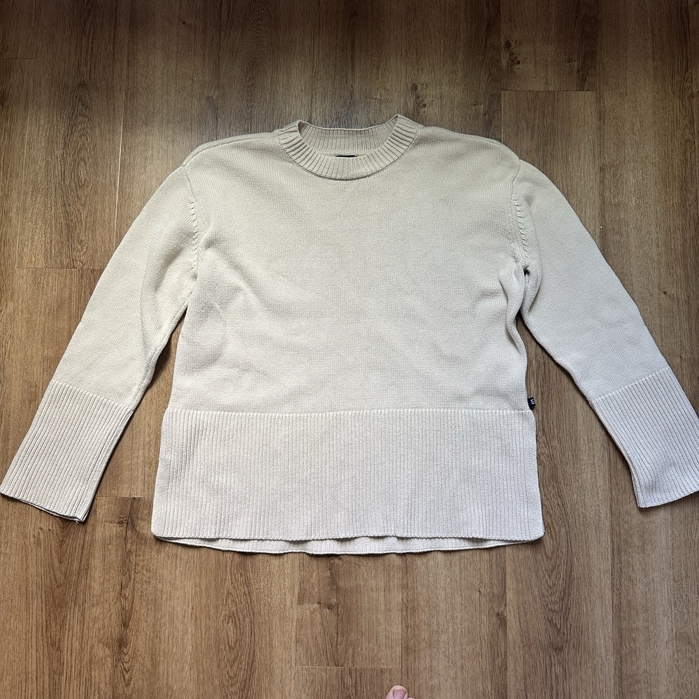 Gap Women's  Beige 100% Cotton Crew Neck Split Hem Sweater Size M